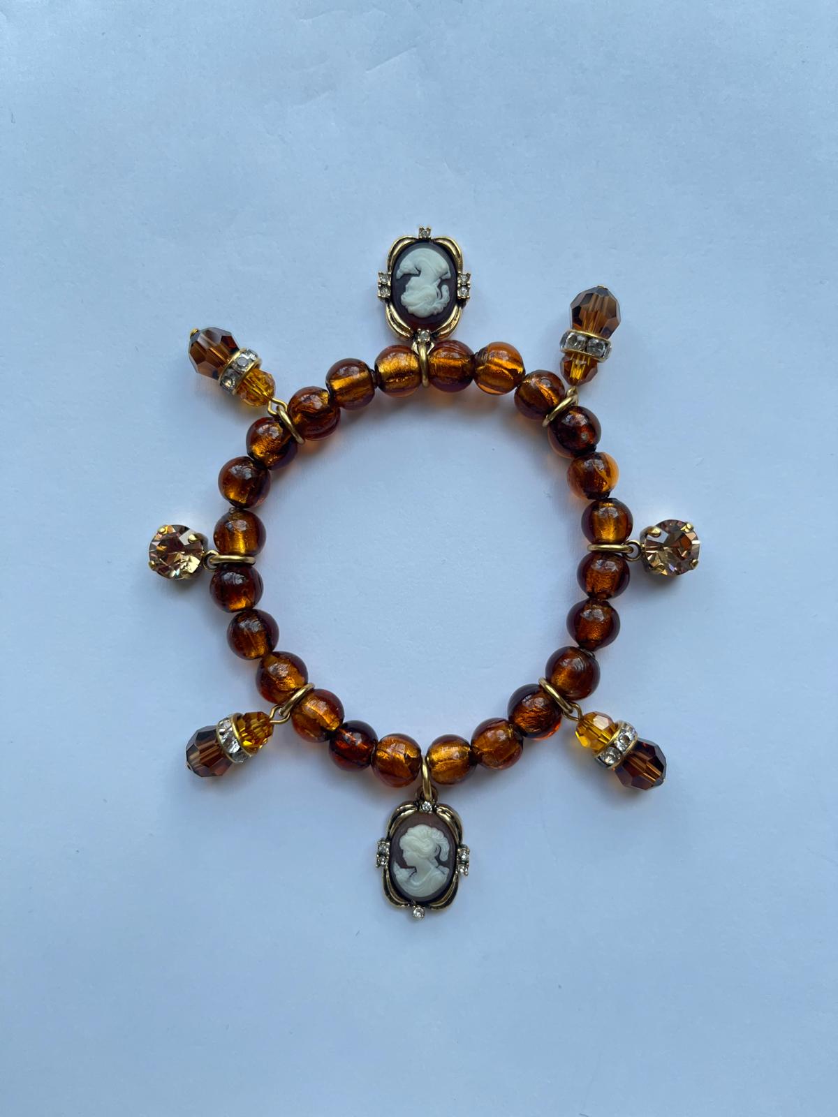 7931 Vintage Swarovski Kristallen Camee Charme Armband 20cm