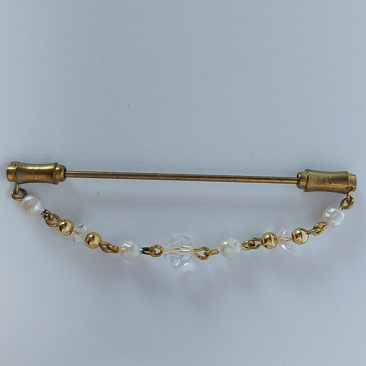 5003 Vintage Kragennadelkette mit Swarovski Beads und Perlen 65mm