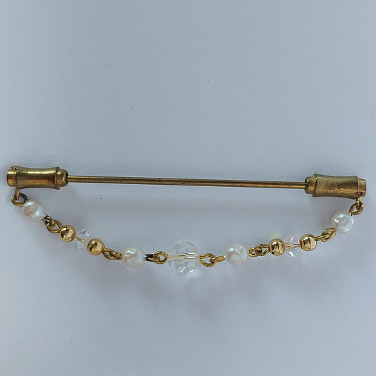 5003 Vintage Kragennadelkette mit Swarovski Beads und Perlen 65mm