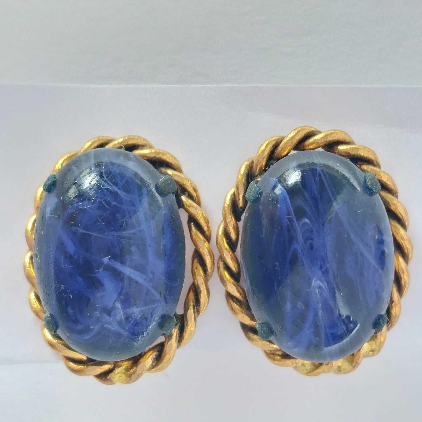 3723 Vintage Ohrclips, besetzt mit Marmor-cabochon 20x16mm