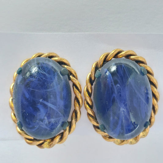3723 Vintage Ohrclips, besetzt mit Marmor-cabochon 20x16mm