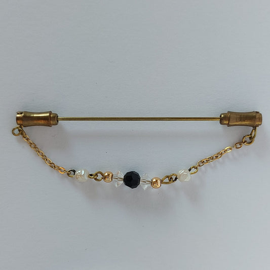 5004 Vintage Kragennadelkette mit Swarovski Beads und Perlen 65mm
