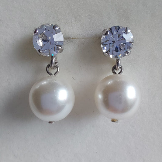 3183 Vintage-Ohrringe mit Swarovski Kristallen & Perlen 25mm