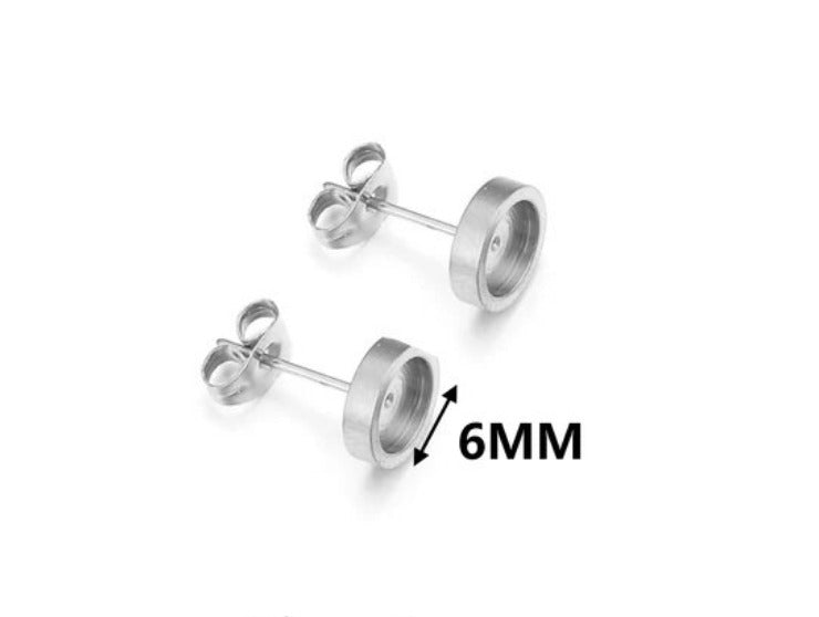 Ohrringe Edelstahl Flat Rund Dicke Lünette mit Stecker 6mm