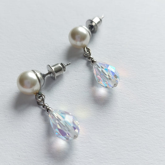 3005 Vintage Ohrringe mit Swarovski Kristallen & Perlen 26mm