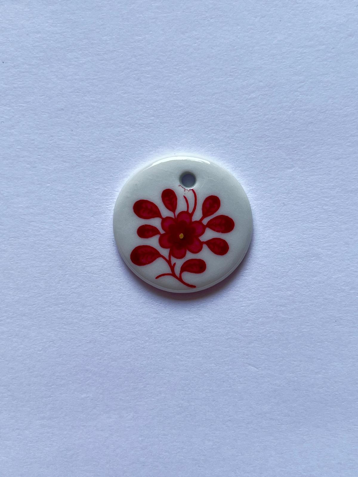 5768 Vintage Keramik Glasiert Anhänger Fuchsia 22mm