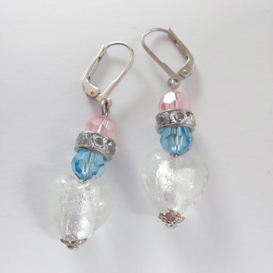 3206 Vintage-Ohrringe mit Swarovski Kristallen & Perlen 40mm