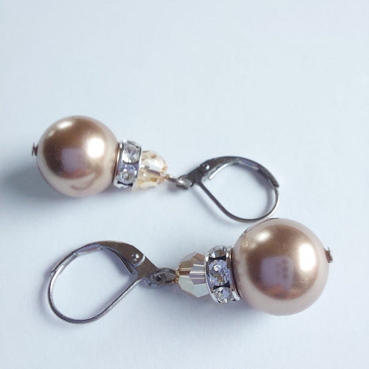 3214 Vintage-Ohrringe mit Swarovski Kristallen & Perlen 37mm
