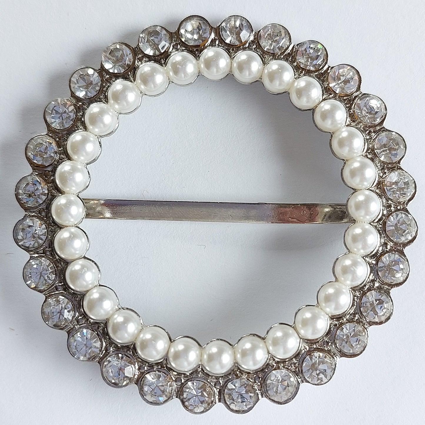 2038 Silberne Gürtelschnalle mit Swarovski Kristallen und Perlen 55mm
