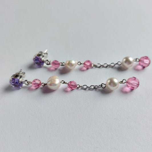 3709 Vintage Ohrringe mit Swarovski Kristallen & Perlen 85mm