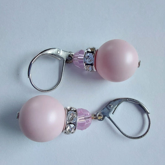 3216 Vintage-Ohrringe mit Swarovski Kristallen & Perlen 37mm