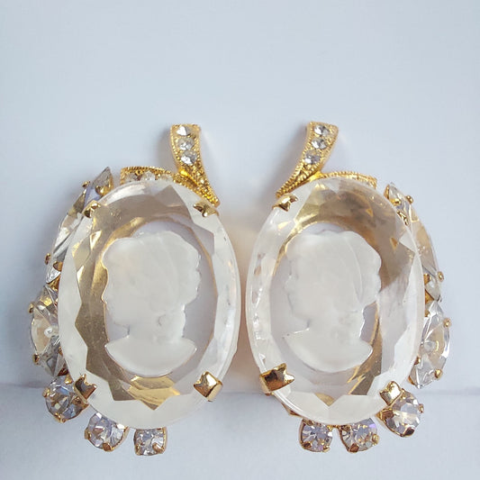 3734 Vintage Swarovski-Kristallen Camee Ohrclips 35mm
