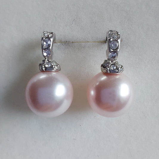 3185 Vintage-Ohrringe mit Swarovski Kristallen & Perlen 22mm