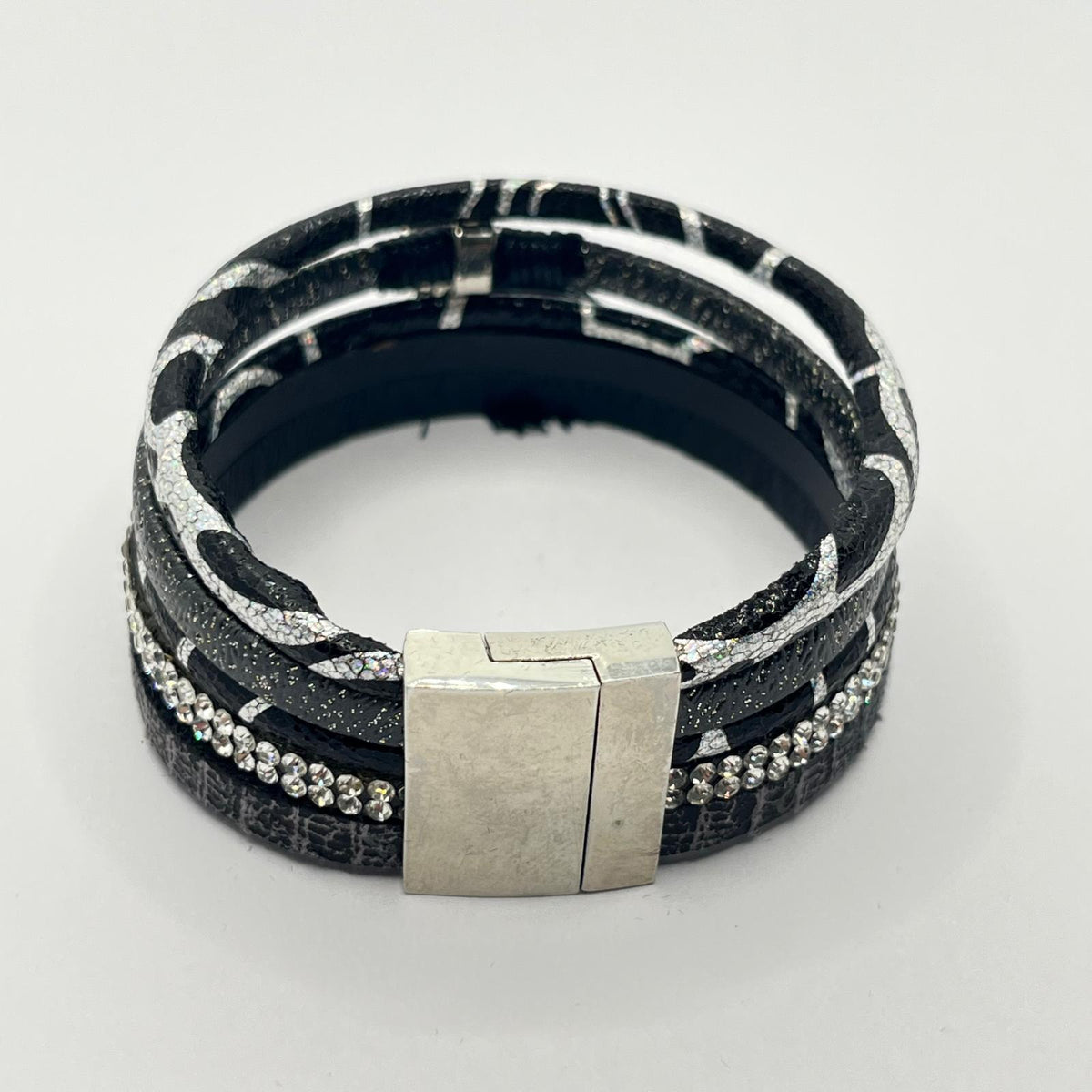 7042 Vintage Swarovski Kristallen Mehrlagiges Leder Armband 18cm