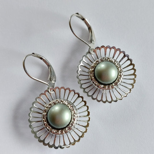 3154 Vintage Earring mit Swarovski Perlen 35mm