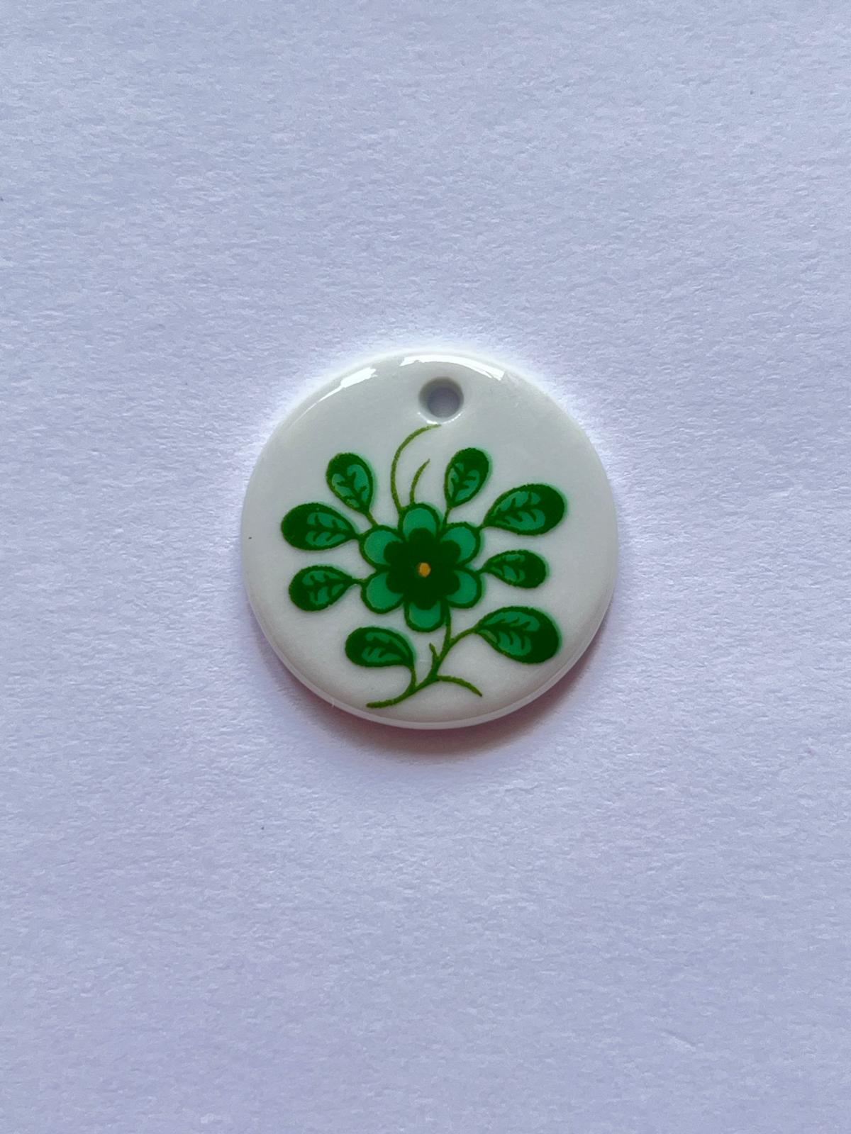 5767 Vintage Keramik Glasiert Anhänger Grün 22mm