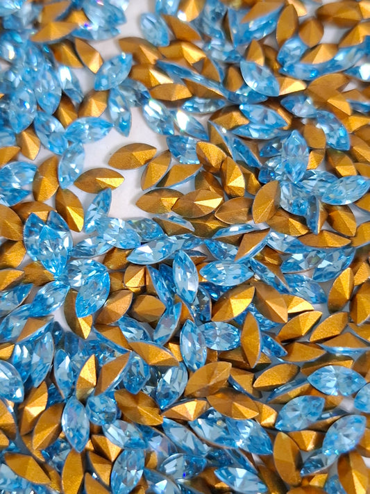 Swarovski® Fancy Vintage Navette Aquamarine Gold Foiled 8x4mm